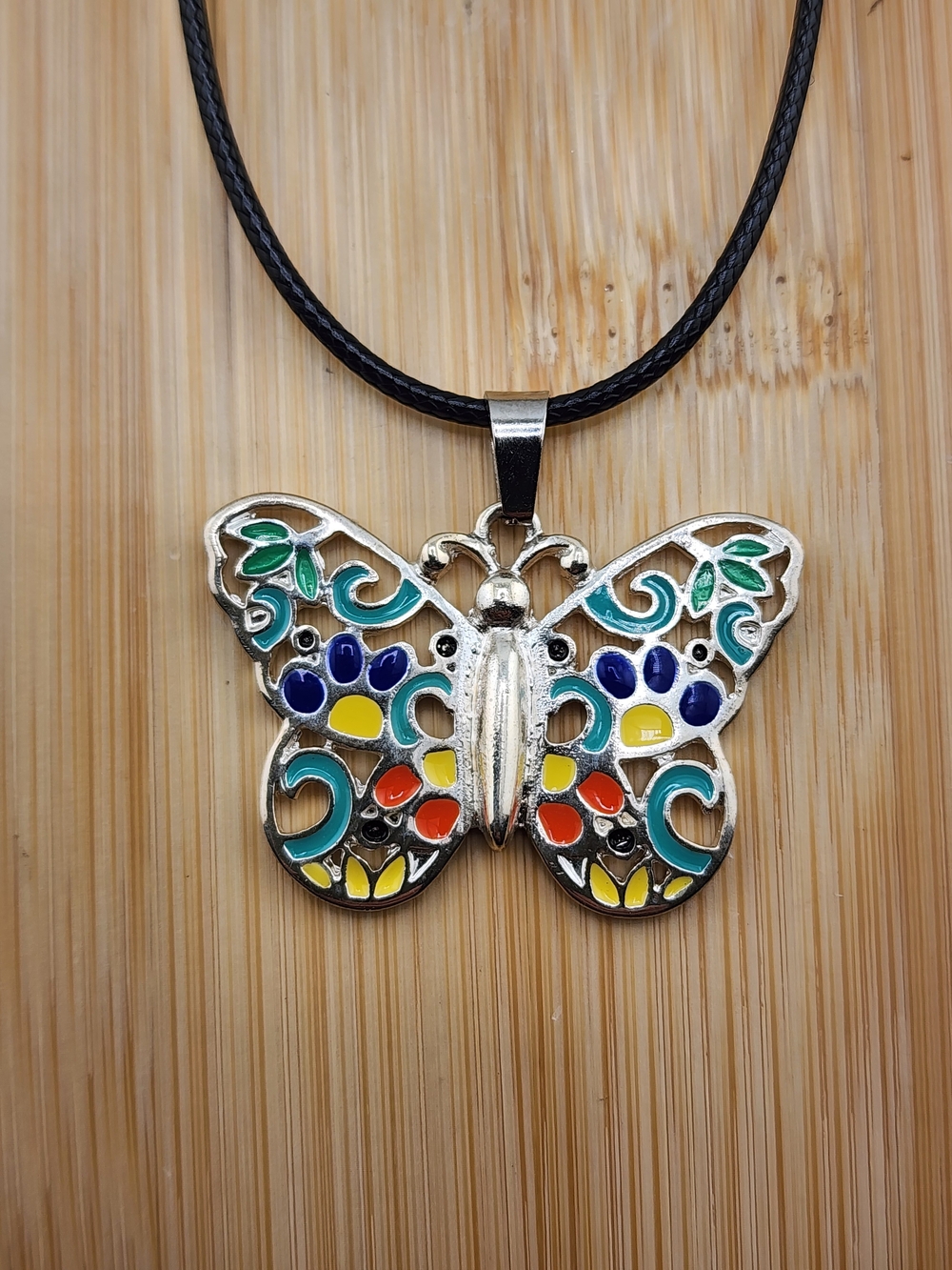 18in To 20in Adj Butterfly Enamel Pendant Necklace - Multicolor